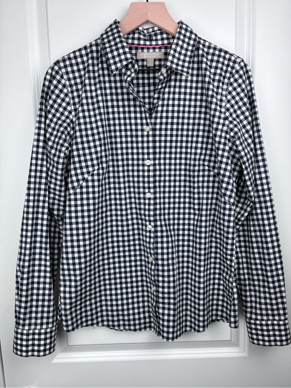Banana Republic Navy and White Gingham Button-Down Shirt